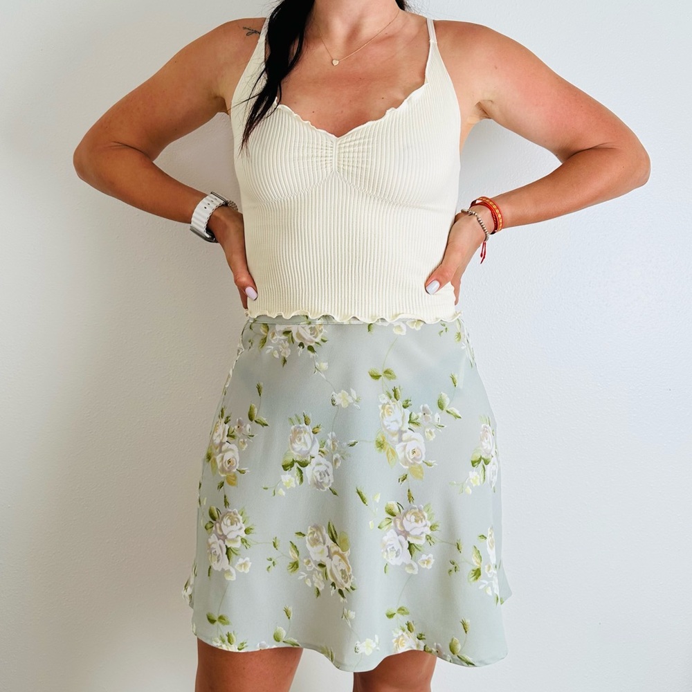 Vintage Jonathan Martin skirt mini floral tea garden roses pastel boho - Picture 4 of 7